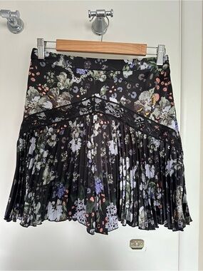 ASOS Black Floral Pleated Mini Skirt